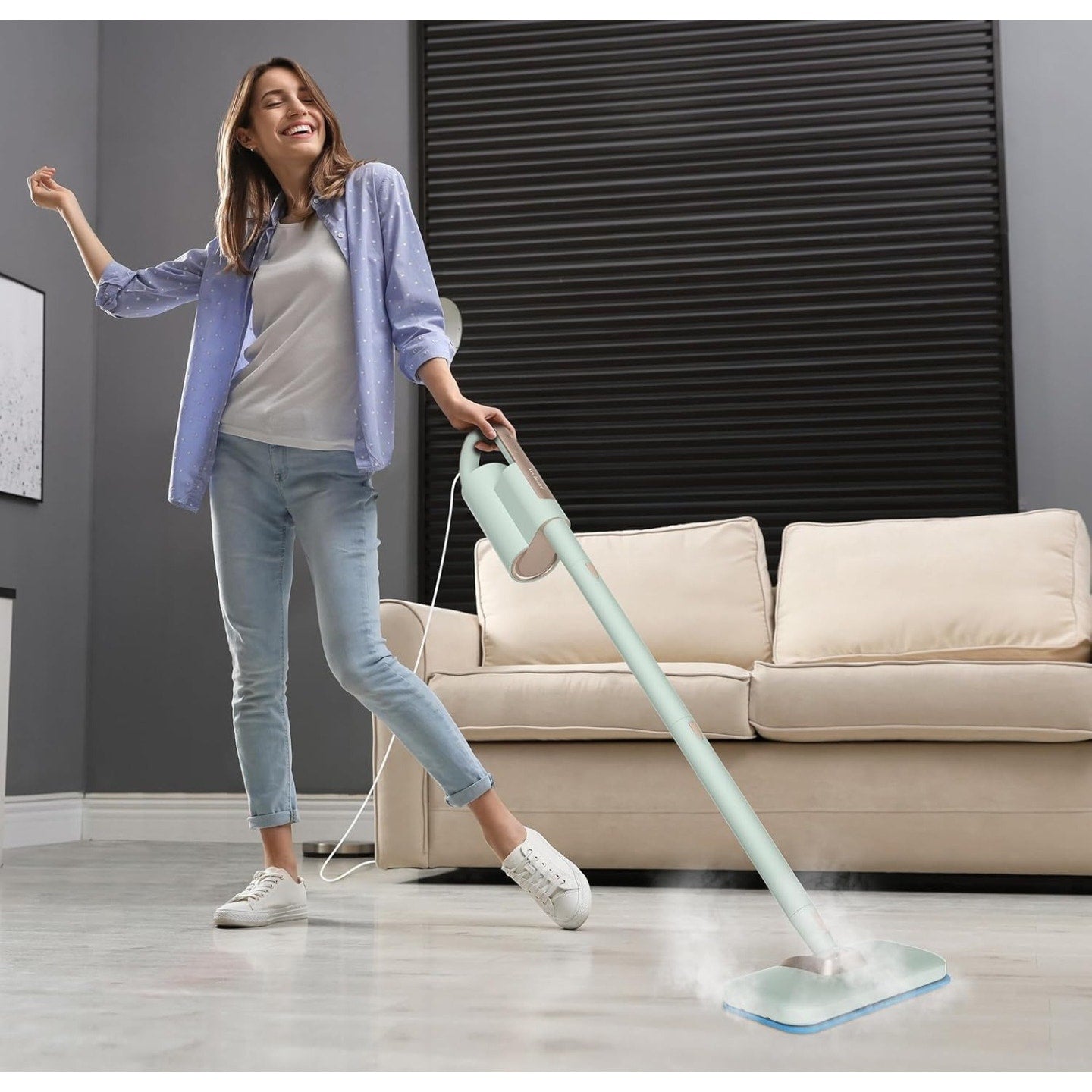Newbealer Steam Mop & Detachable Handheld Cleaner, 250ml 1200W Powerful Floor Steamer, 3 Adjustable