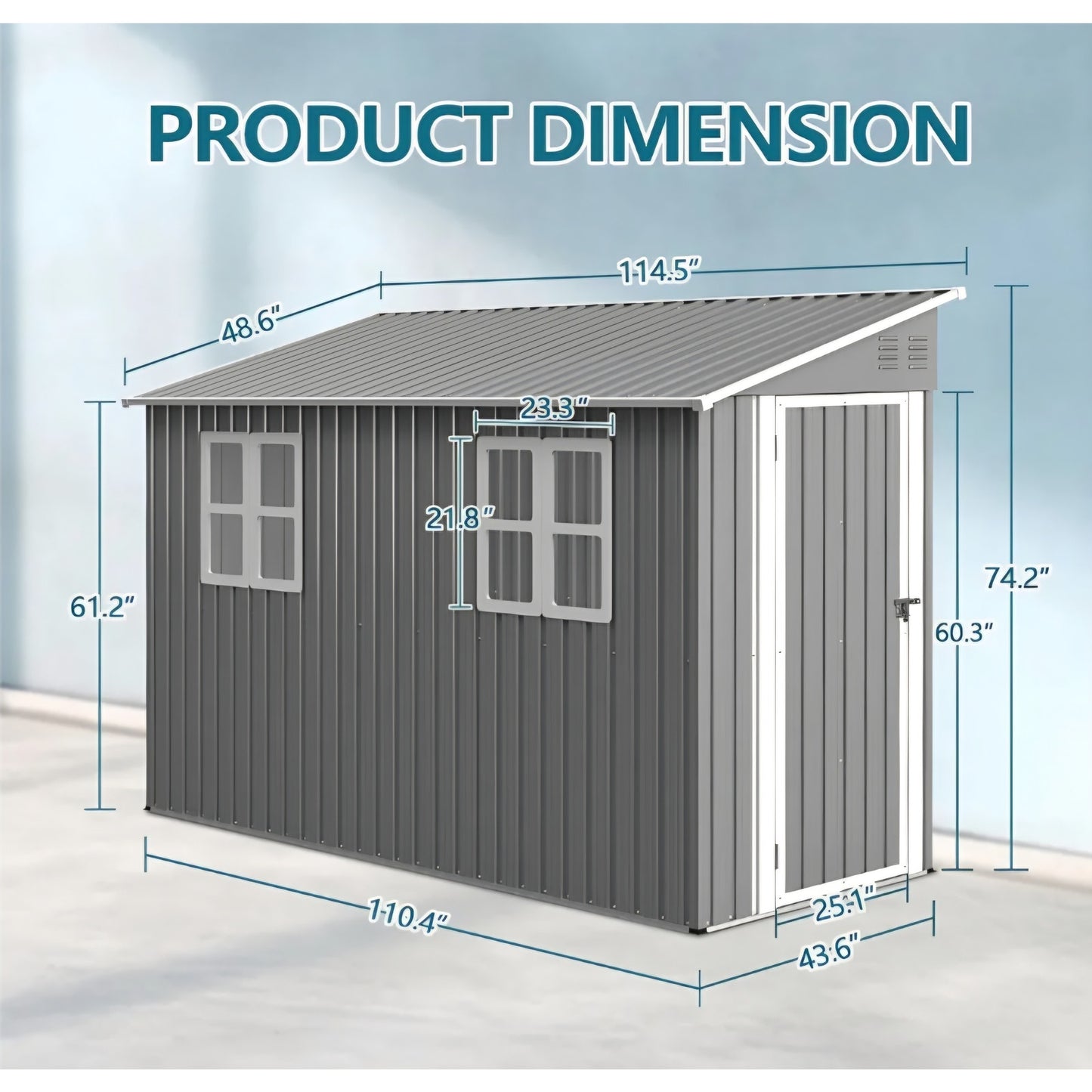 4x 10 FT Metal Outdoor Storage Shed with Windows and Foundation, Lean to Storage Sheds w/Lockable Door & Air Vents, All Weather Waterproof Garden Tool House for Backyard, Patio, Lawn, Gray