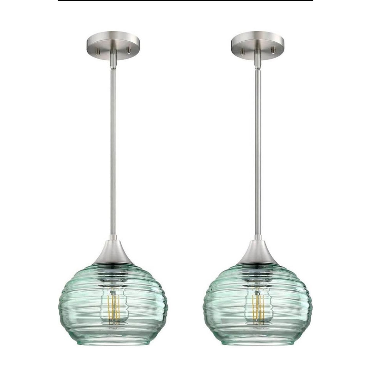2 Pack 1 Light Kitchen Island Hanging Pendant Light Farmhouse Dining 7" Green Glass Shade Light Fix
