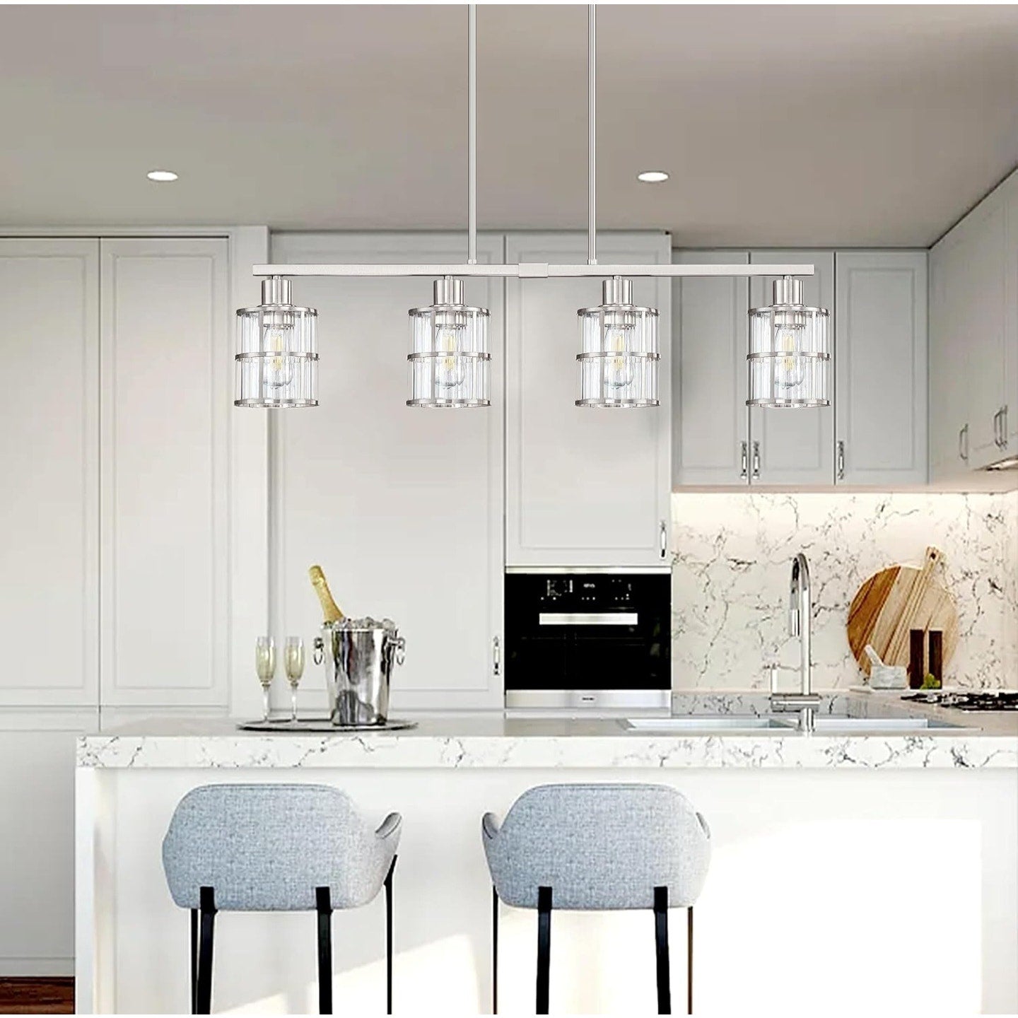 4 Light Kitchen Island Chandelier Modern Pendant Light Brushed Nickel Finish Ceiling Lighting Fixtu