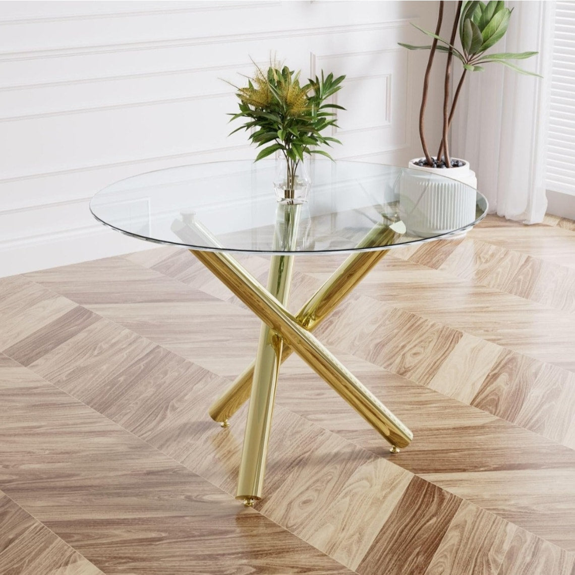 yeag 39 Inch Round Glass Dining Table for 4, Modern Dining Table with Clear Tempered Glass Tabletop