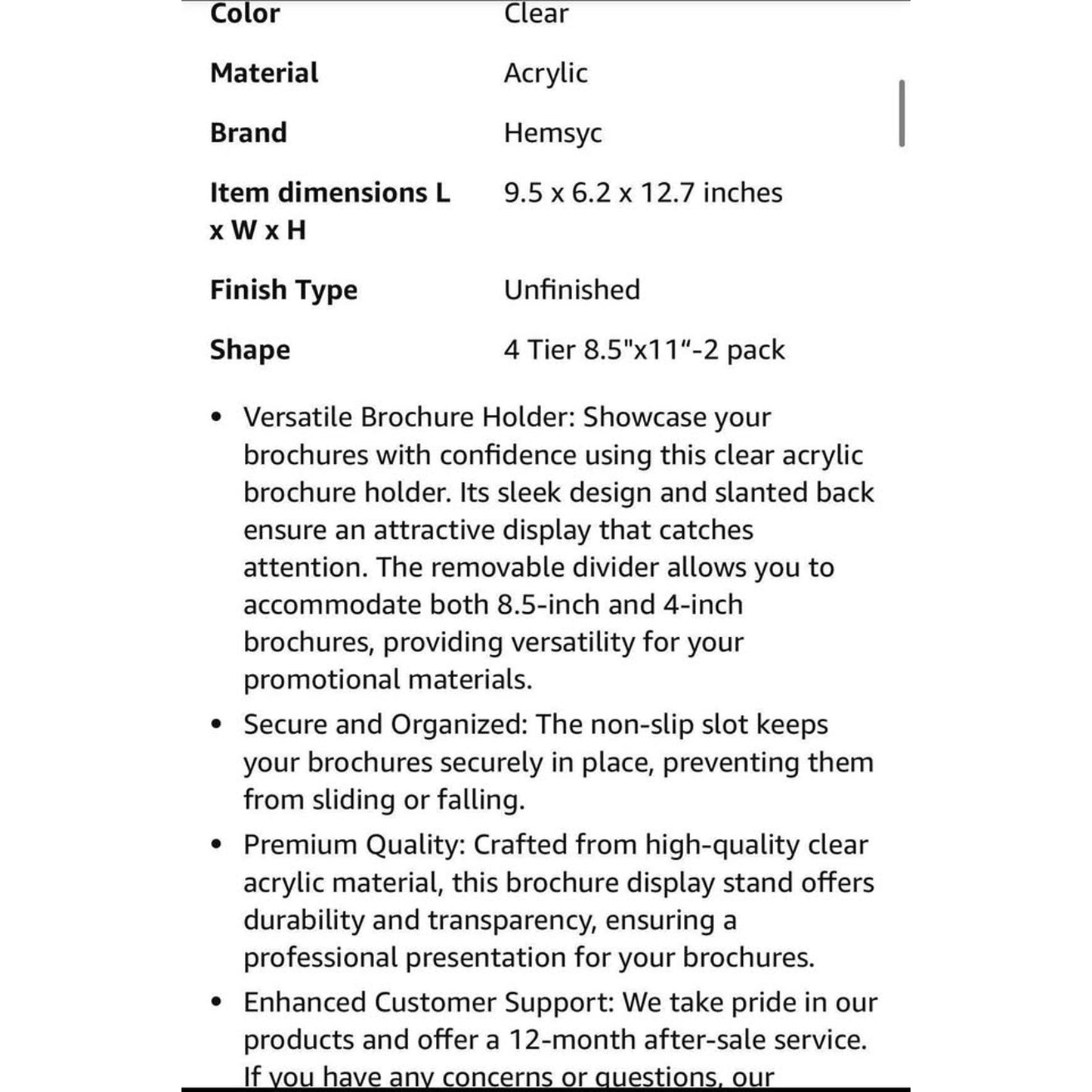 Hemsyc Brochure Holder 4 Tier 8.5 x 11 Brochure Display Stand with Removable Divider for 4 x 9 Acryl