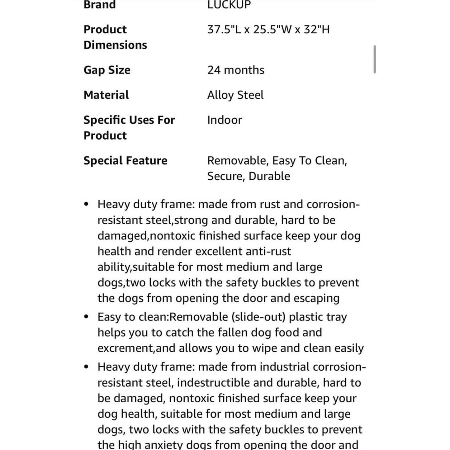 LUCKUP 38 Inch Heavy Duty Dog Cage Metal Kennel and Crate for Large Dogs,Easy to Assemble Pet Plaype