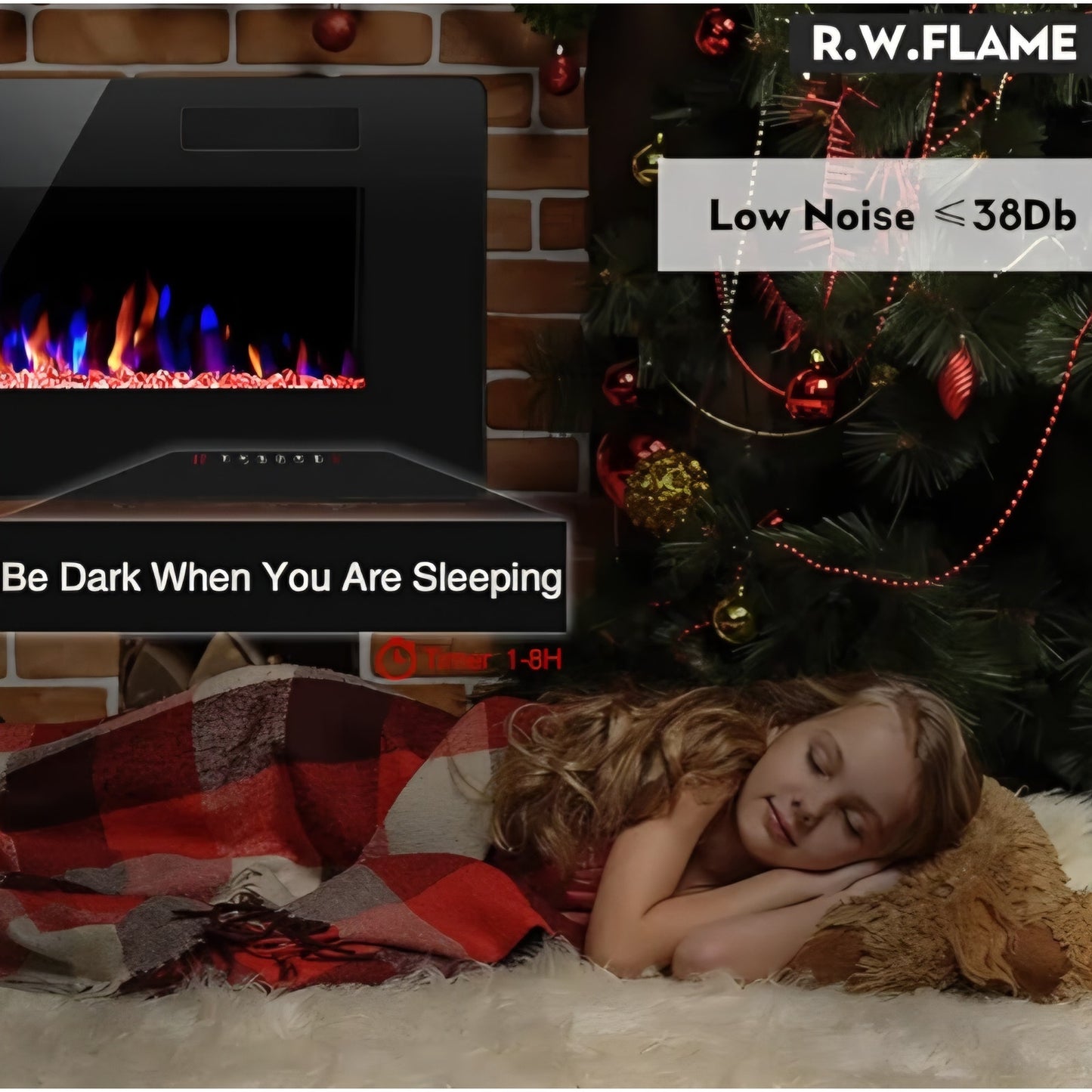 60" Recessed and Wall Mounted Electric Fireplace, Low Noise, Fit for 2 x 6 Stud, Remote Control
