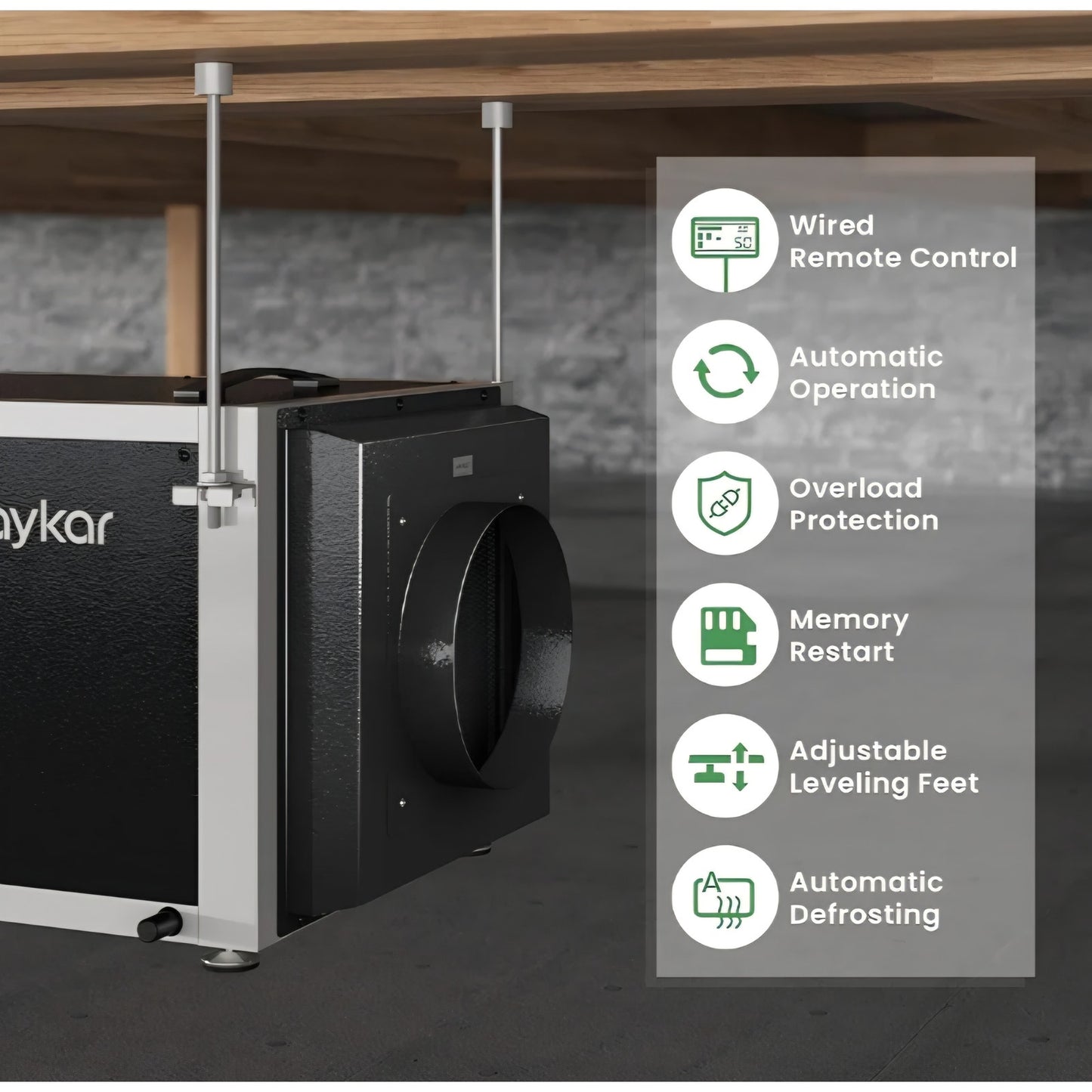 Waykar 158 Pints Crawl Space Dehumidifier with Remote Control up to 6,500 sq. ft., Dual Duct HVAC