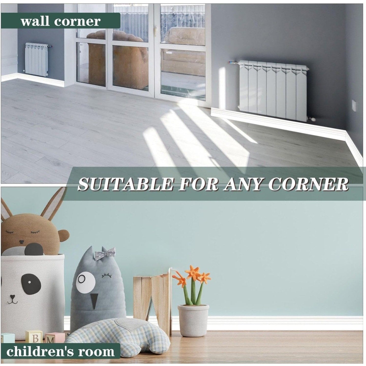 Sasylvia 2 Pcs Flexible Baseboard Molding Trim 4 Inch x 16 Feet Self Adhesive Vinyl Wall Base Peel
