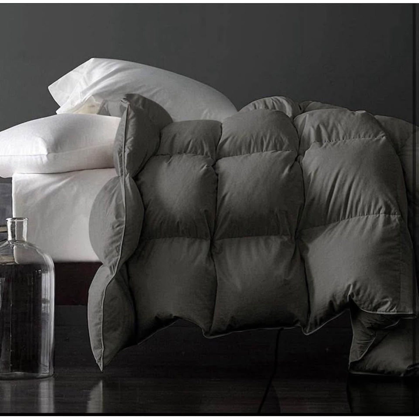 Royoliving Premium Feathers Down Duvet Insert Comforter Queen Size Charcoal Grey Heavyweight Thicken