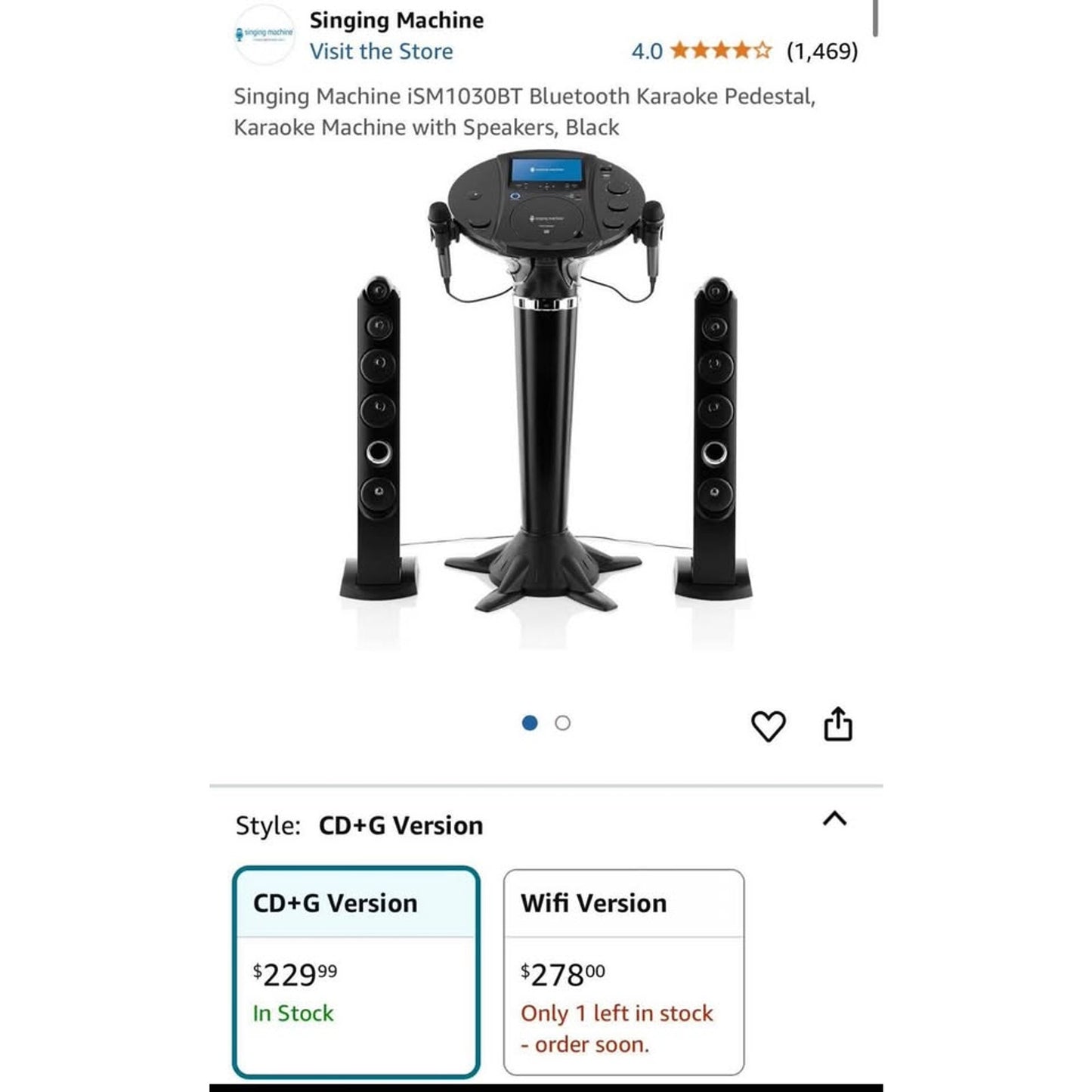 Singing Machine iSM1030BT Bluetooth Karaoke Pedestal, Karaoke Machine with Speakers, Black