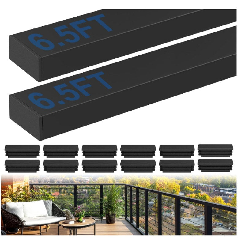 2Pack 6'6'' Rectangular Cable Railing Handrails, Black Stainless Steel Handrail with Nylon End Caps