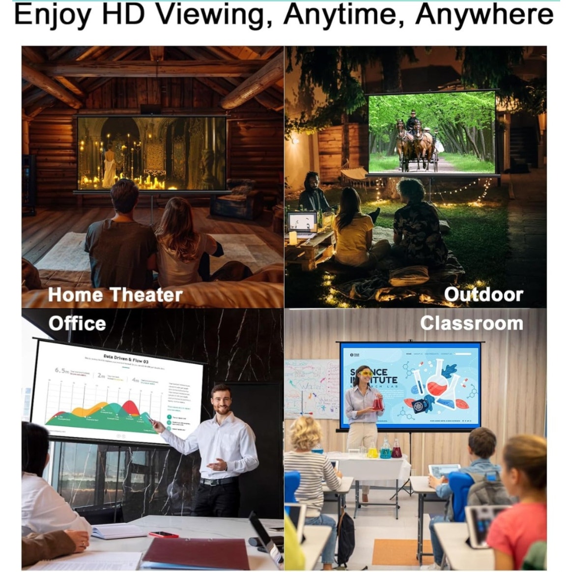 Outdoor Projector Screen with Stand Tripod, Indoor Pull Up Portable Projector Screen, 80 INCH 16:9