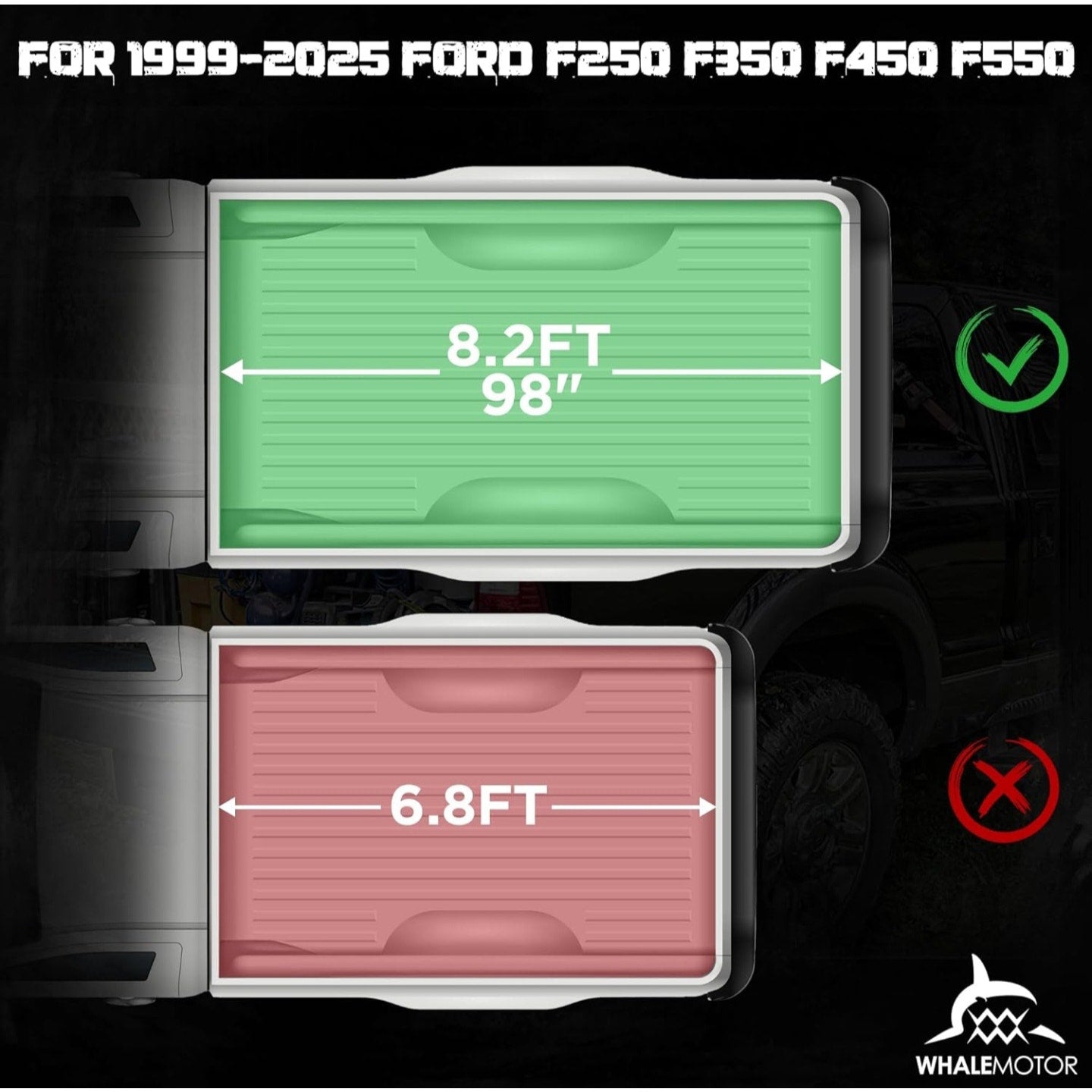Truck Bed Tonneau Cover Compatible with Ford Super Duty 8.2 ft Long Box, 1999-2025 F250 F-250 F350