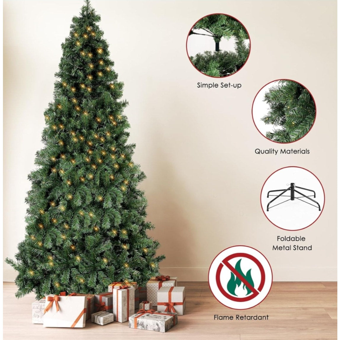 6.5ft Pre-Lit Artificial Holiday Christmas Spruce Tree for Home, Office, Party Decoration