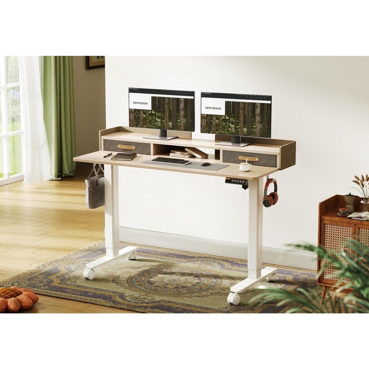 YDN Standing Desk with Drawers, 55 Inch Standing Desk Adjustable Height, Adjustable Electric Stand