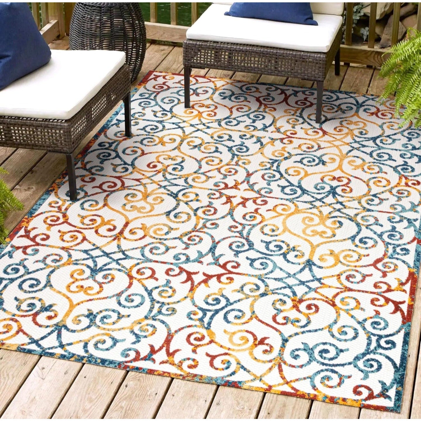 JONATHAN Y Atrani Scroll Trellis Area Rug 8 ft. x 10 ft. Indoor/Outdoor Geometric Office LivingRoom