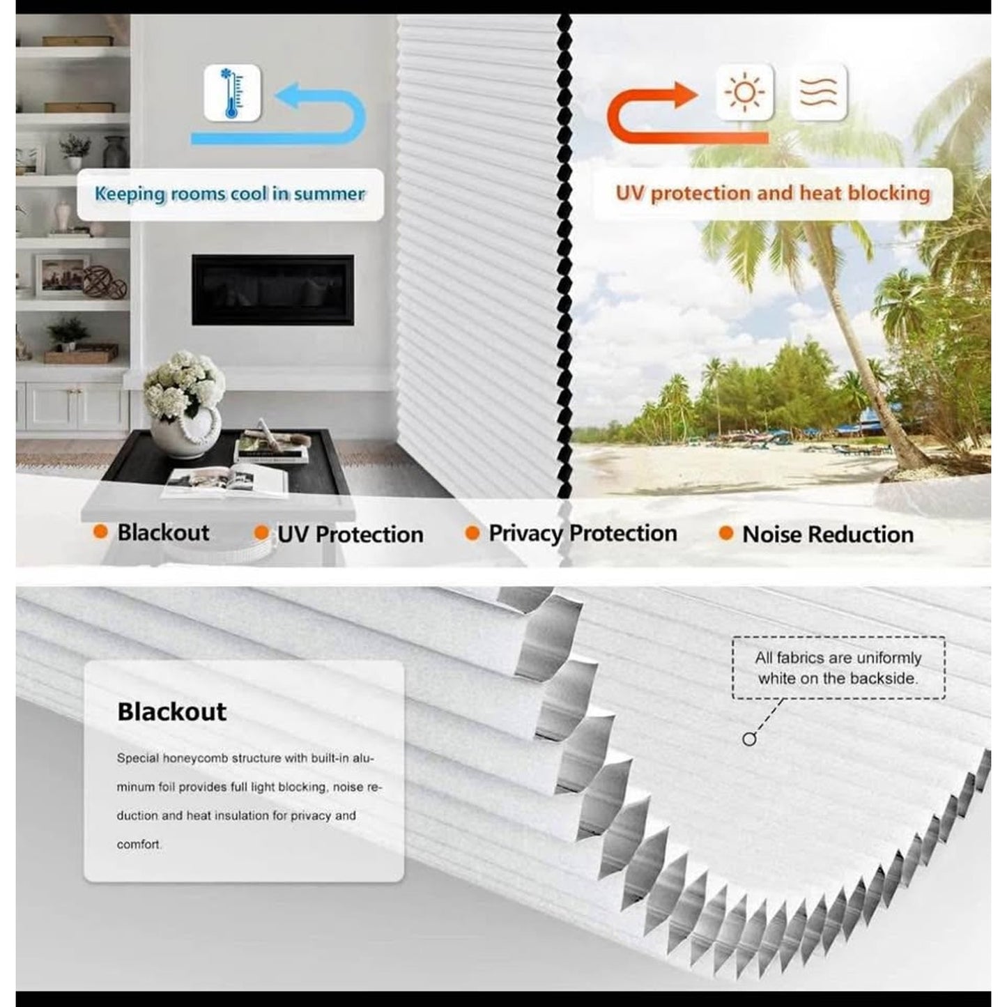 LazBlinds No Tools No Drill Cordless Cellular Shades, Top Down Bottom Up (TDBU) Honeycomb Shades for