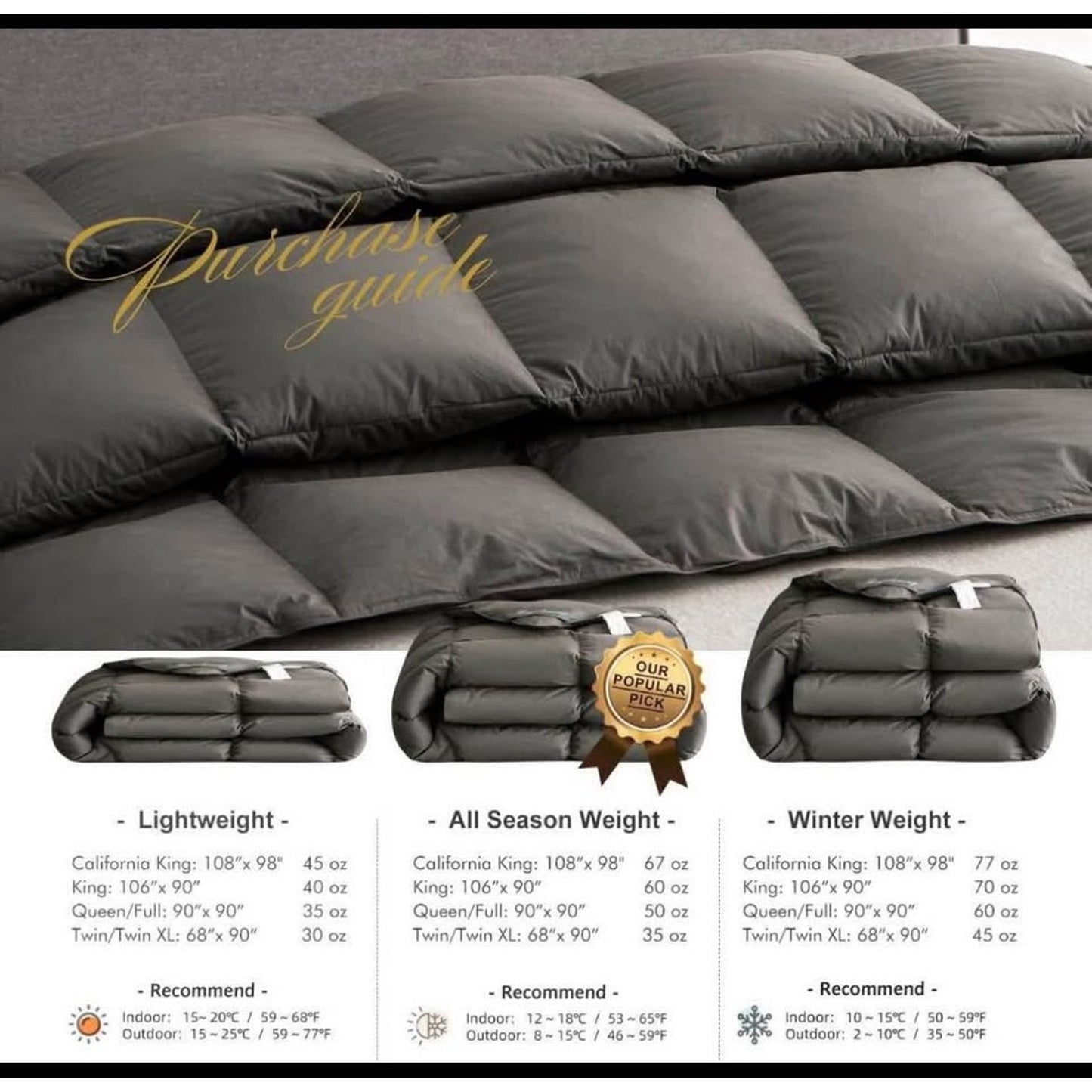 Royoliving Premium Feathers Down Duvet Insert Comforter Queen Size Charcoal Grey Heavyweight Thicken