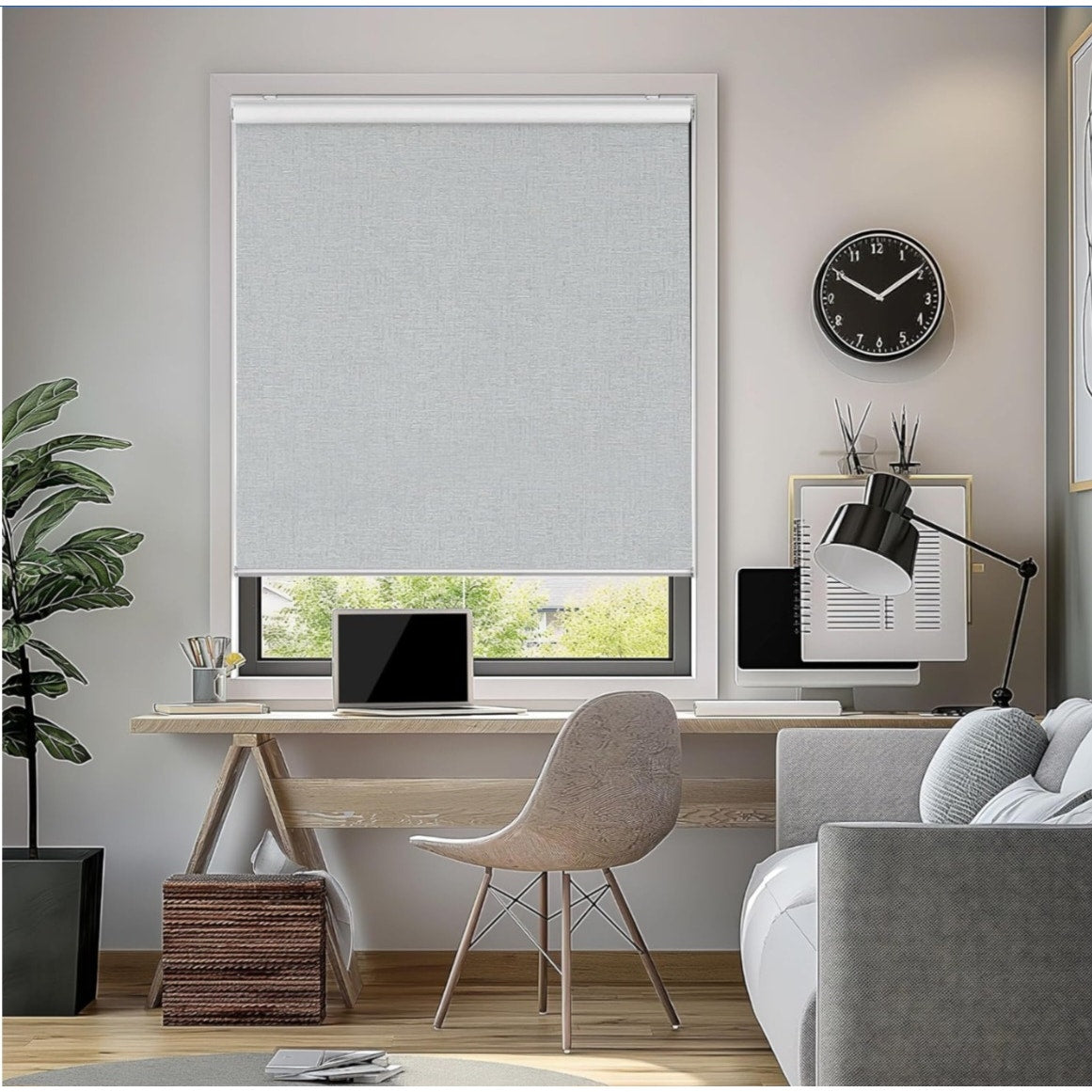 ChrisDowa Cordless 100% Blackout Roller Shade, with Striped Jacquard, Thermal Insulated,