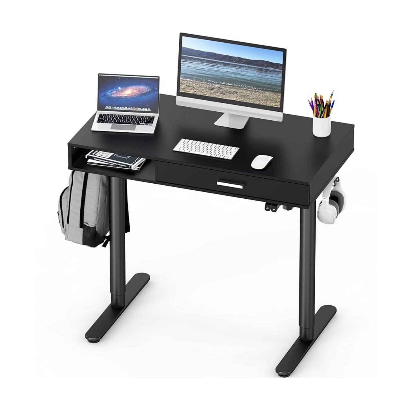 SHW 40-Inch Height Adjustable Claire Electric Standing Desk with Drawer, Black