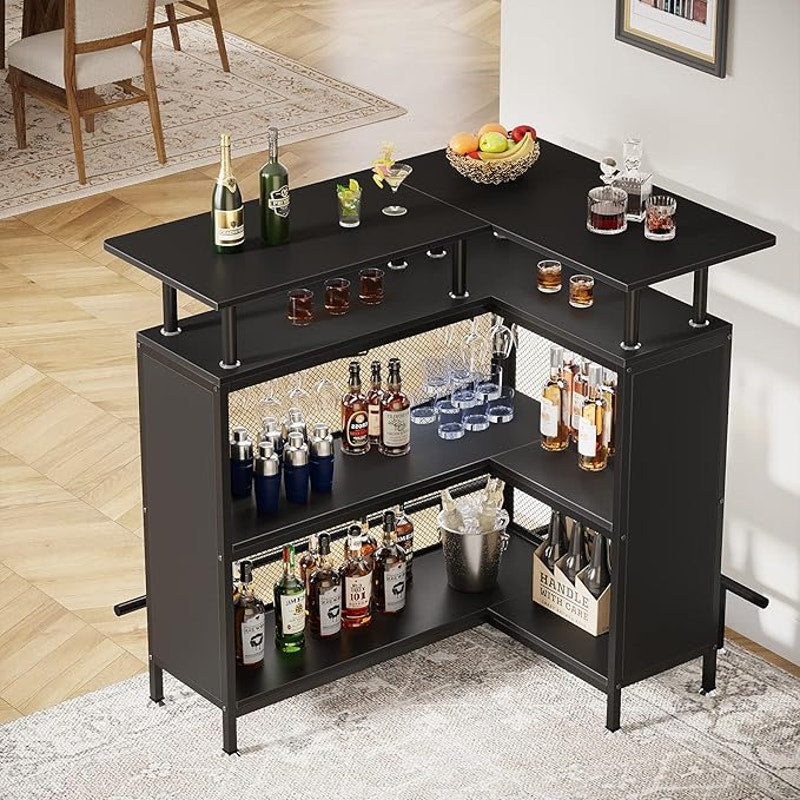 LITTLE TREE Home Bar Unit Mini Liquor Table Cabinet, Black, 17.72"D x 47.24"W x 41.93"H