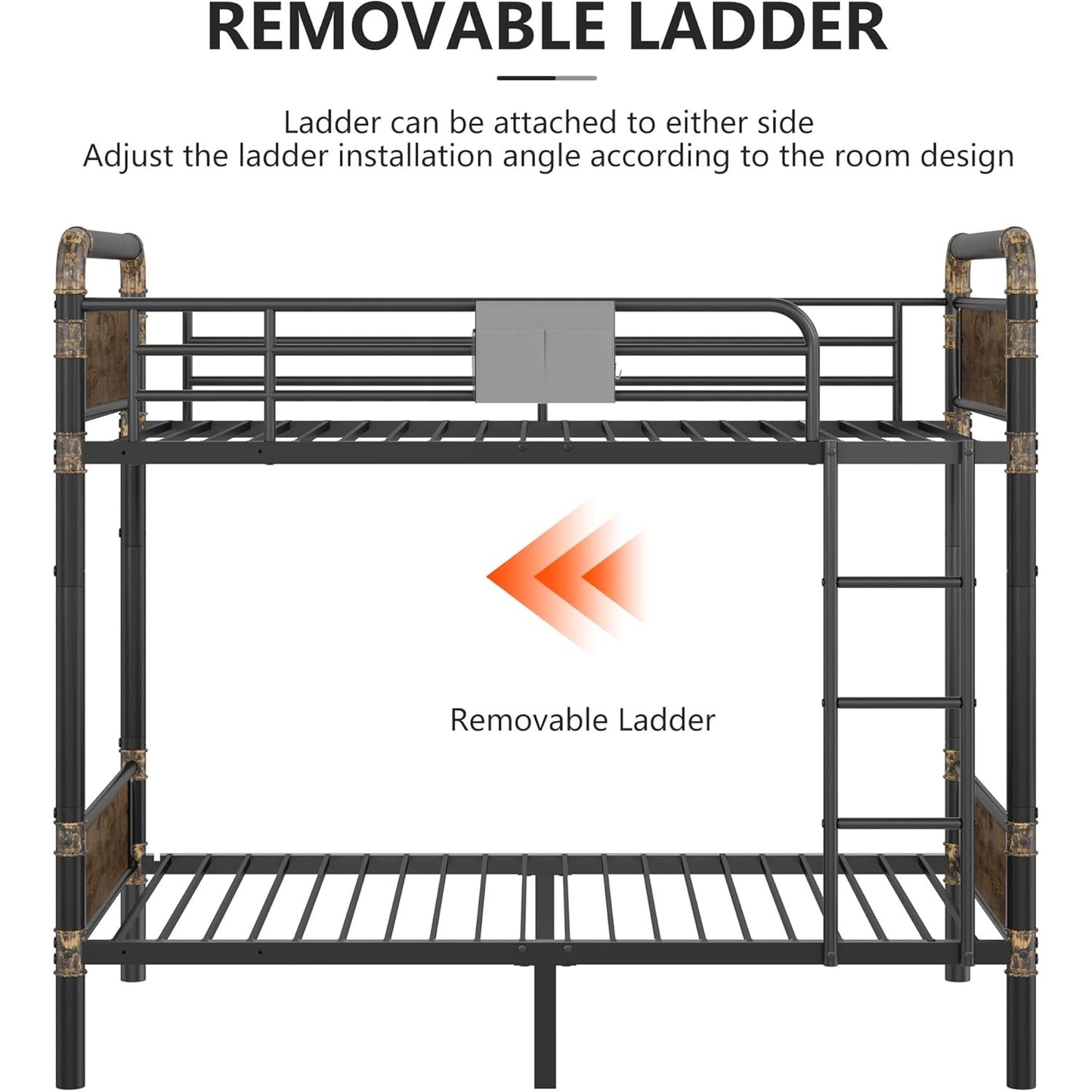 2 IN 1 Metal Bunk Bed Twin Over Twin, Convertible Twin Bunk Beds into 2 Individual