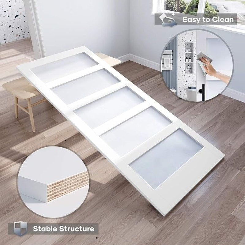 36x84 In Glass Sliding Barn Door Slab & 6.6ft Hardware Kit Incl 5 Frosted Glass, Simple DIY Assembly