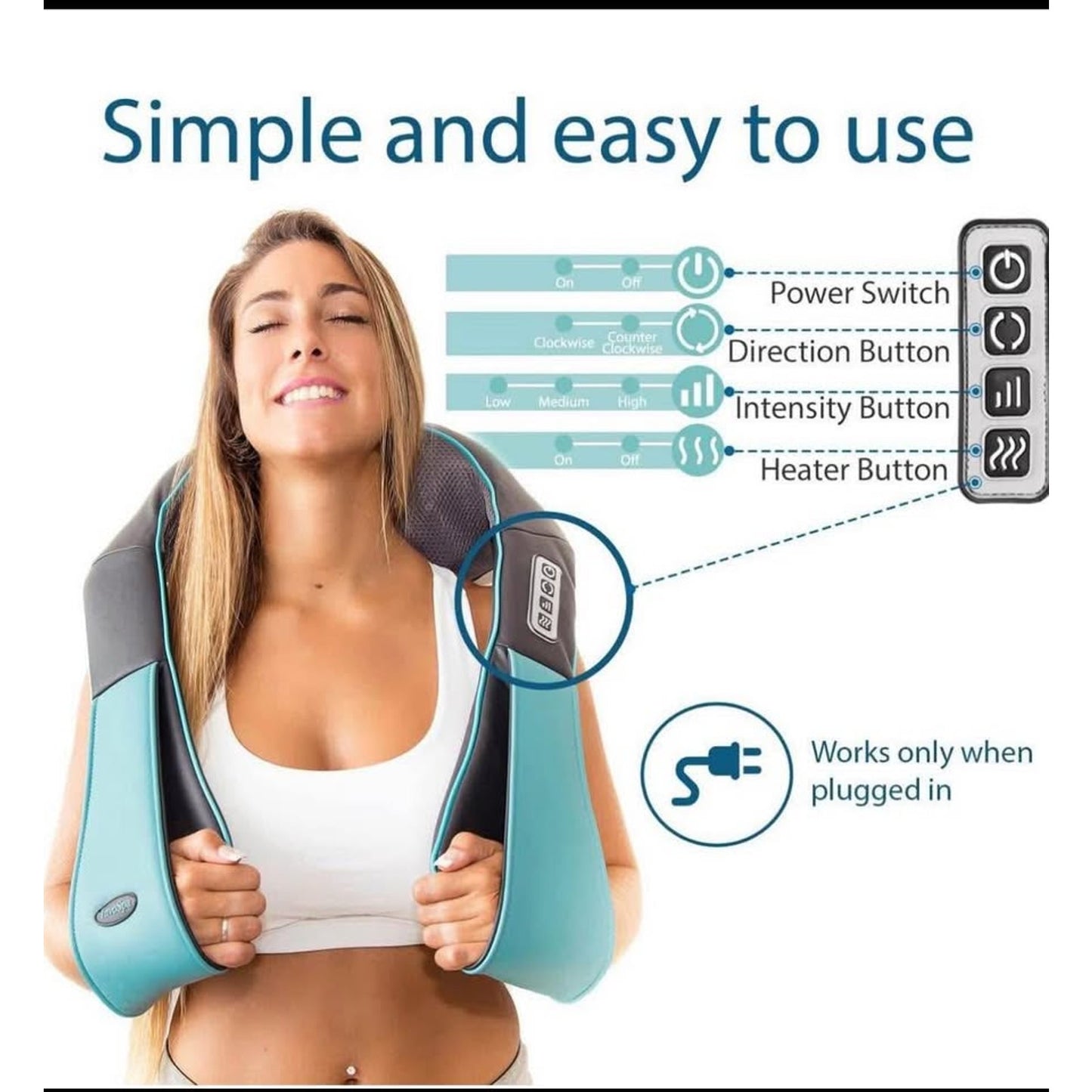 InvoSpa Shiatsu Neck and Back Massager with Heat - Deep Kneading Pillow for Massage - Electric Full
