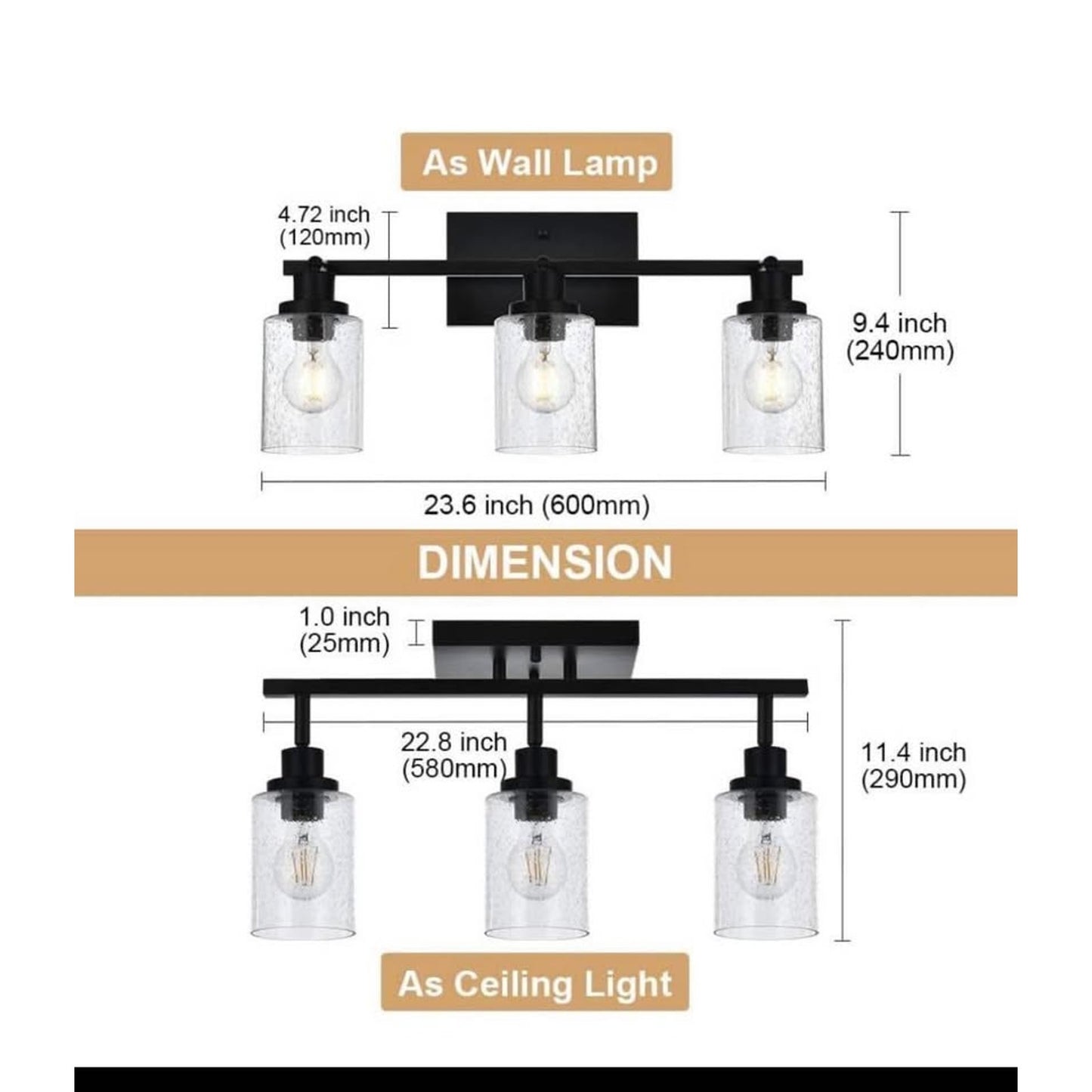 Yaohong 3 Light Track Lighting Kit Track Light Fixtures Rotatable Bathroom Ceiling Light Black Adjus