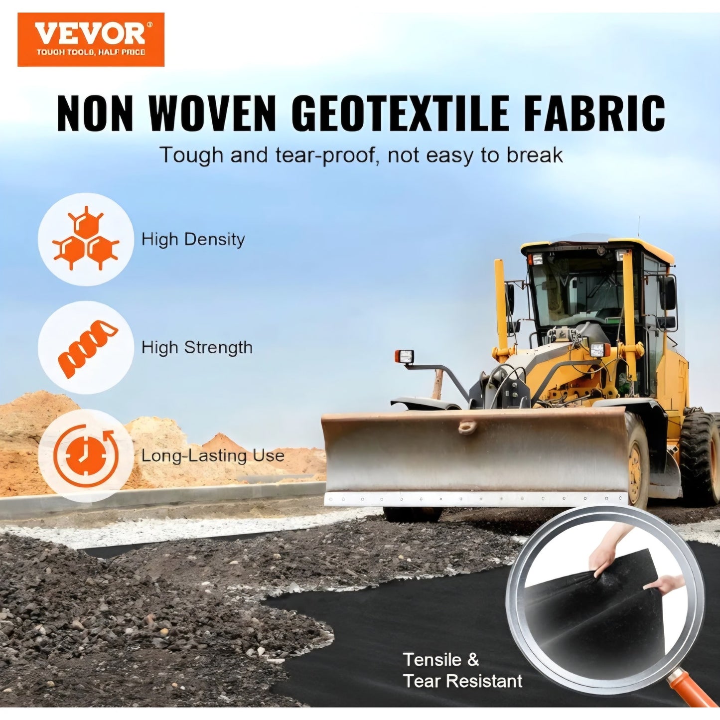 VEVOR Geotextile Landscape, 10ft x 100ft 8 oz Non-Woven PP Drainage 350N Tensile Strength & 440 N