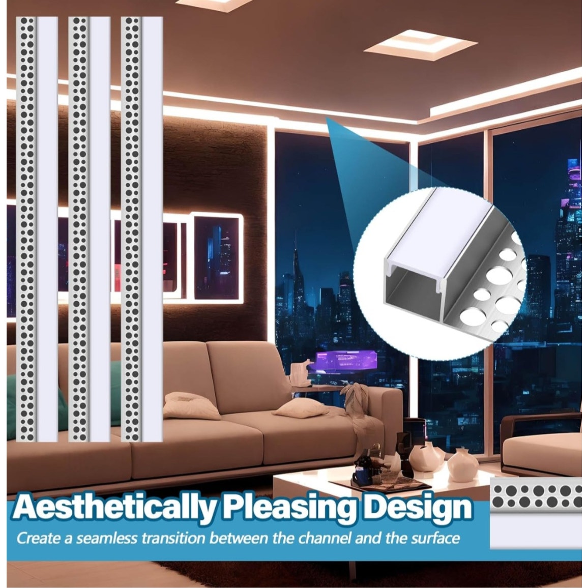 8 Pcs 6.6ft/ 2 Meter Plaster in LED Channel Trimless Single Sided LED Diffuser Channel Recessed