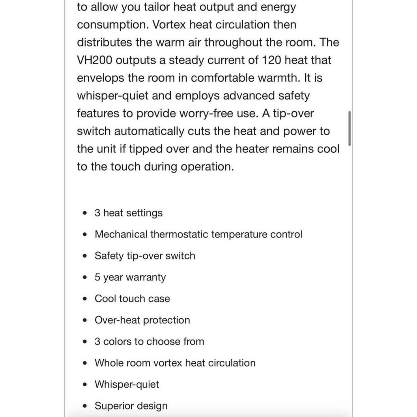 Vornado VH200 1500-Watt Electric Portable Space Heater, Whole Room Vortex Heat Circulation, Charcoal