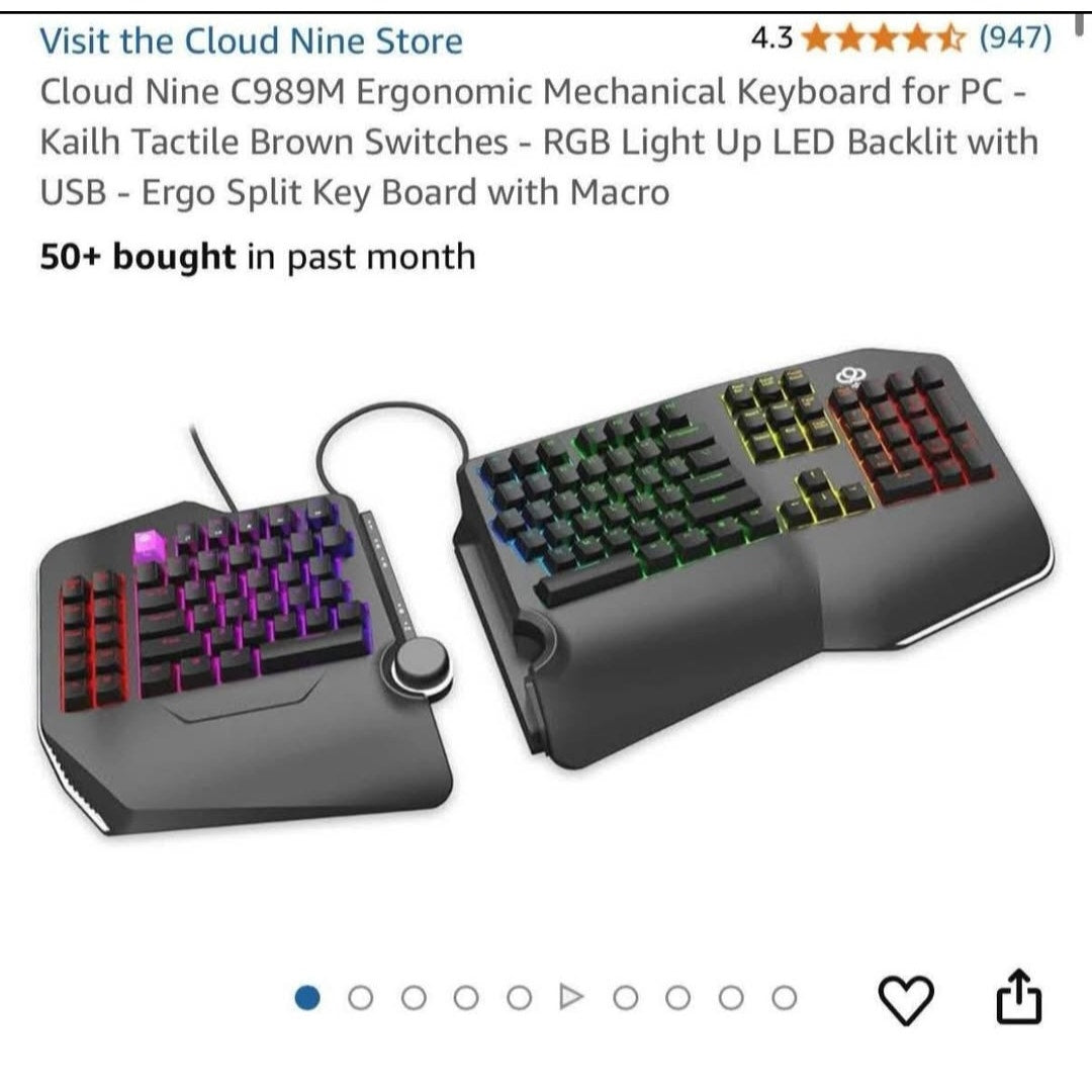 Cloud Nine C989M Ergonomic Mechanical Keyboard for PC - Kailh Tactile Brown Switches
