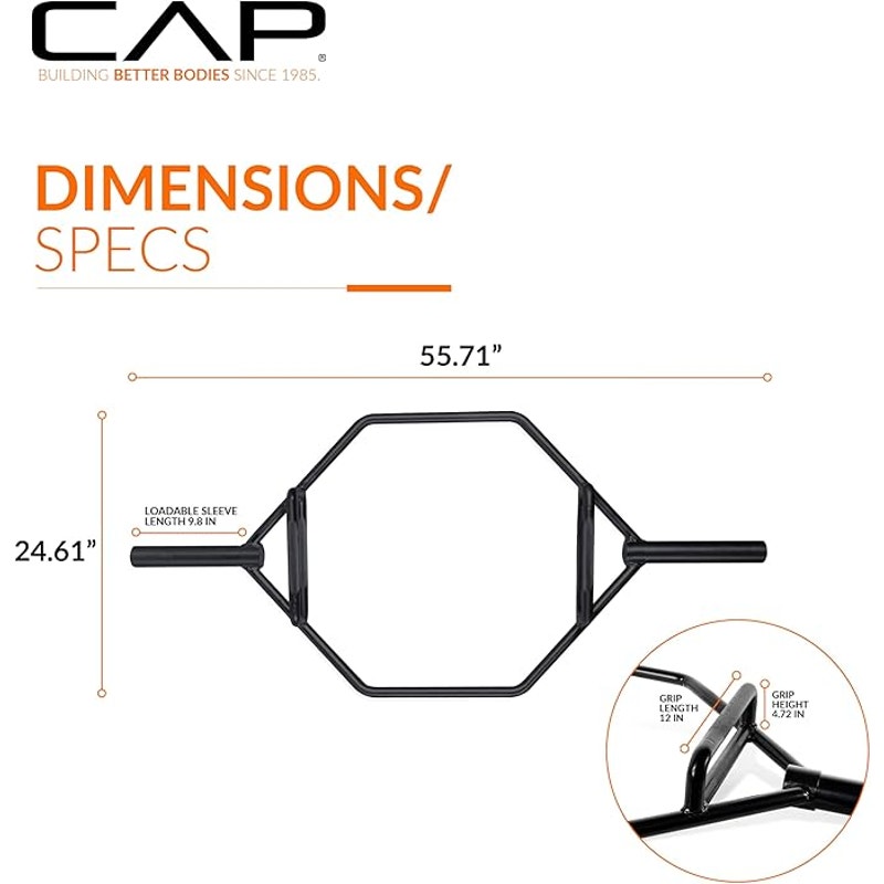 CAP Barbell Olympic Trap Bar | Multiple Grip Options, Black, Combo Grip,56"L x 24"W