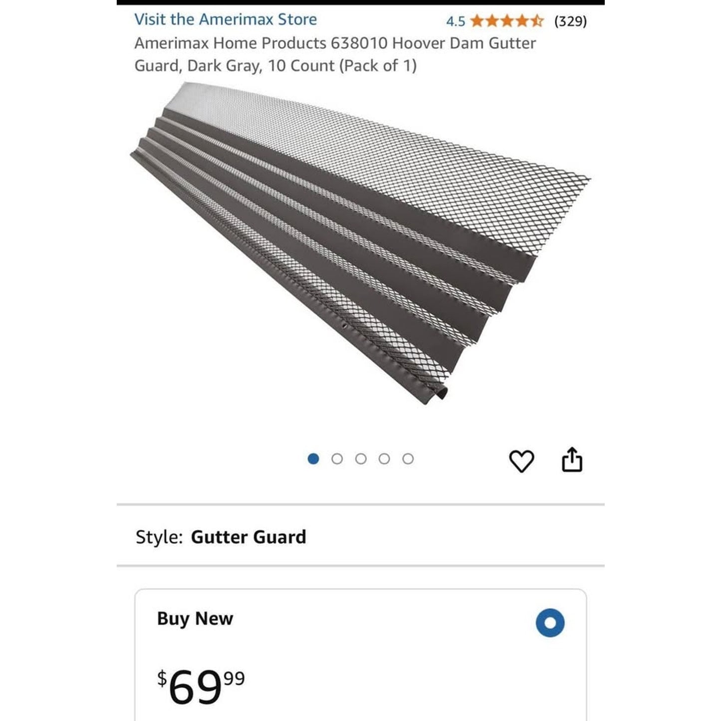 Amerimax Home Products 638010 Hoover Dam Gutter Guard, Dark Gray, 10 Count (Pack of 1)