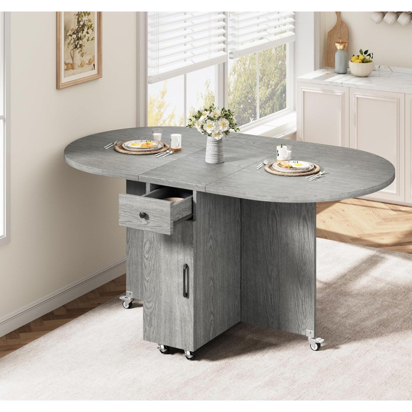 Folding Dining Table for 4 -Foldable Kitchen Dinner Drop Leaf Gateleg Convertible Tables