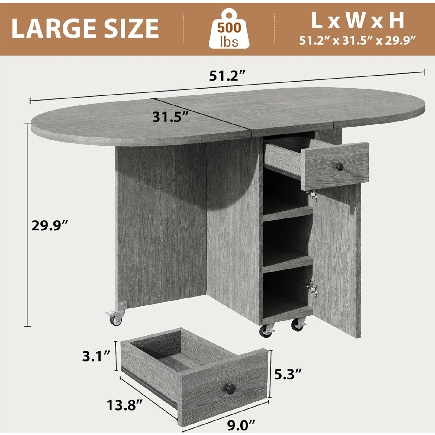 Folding Dining Table for 4 -Foldable Kitchen Dinner Drop Leaf Gateleg Convertible Tables