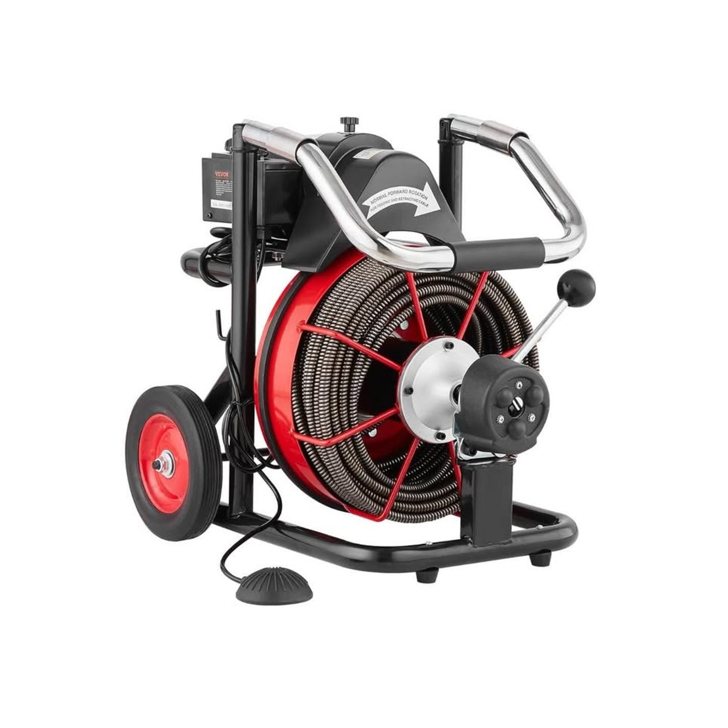 VEVOR Drain Cleaner Machine 100FT x 1/2 Inch, Auto Feed Sewer Snake Auger on Wheels, 550W Portable D