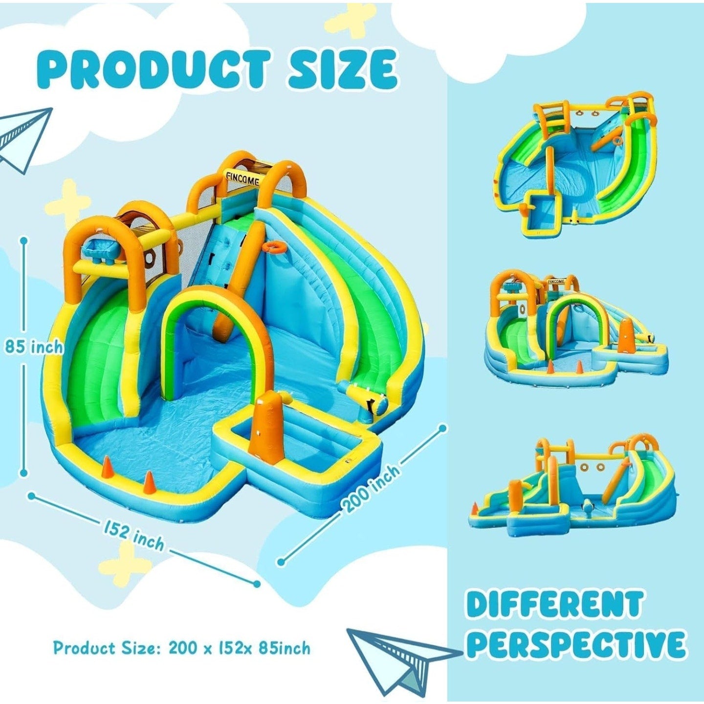 Inflatable Water Slide, Bounce House with 2 Slide for Kids, Inflatable Waterslide Park with Splash Pool, Basketball Hoop, Ball Shooting & Water Cannon for Backyard, Outdoor, Indoor