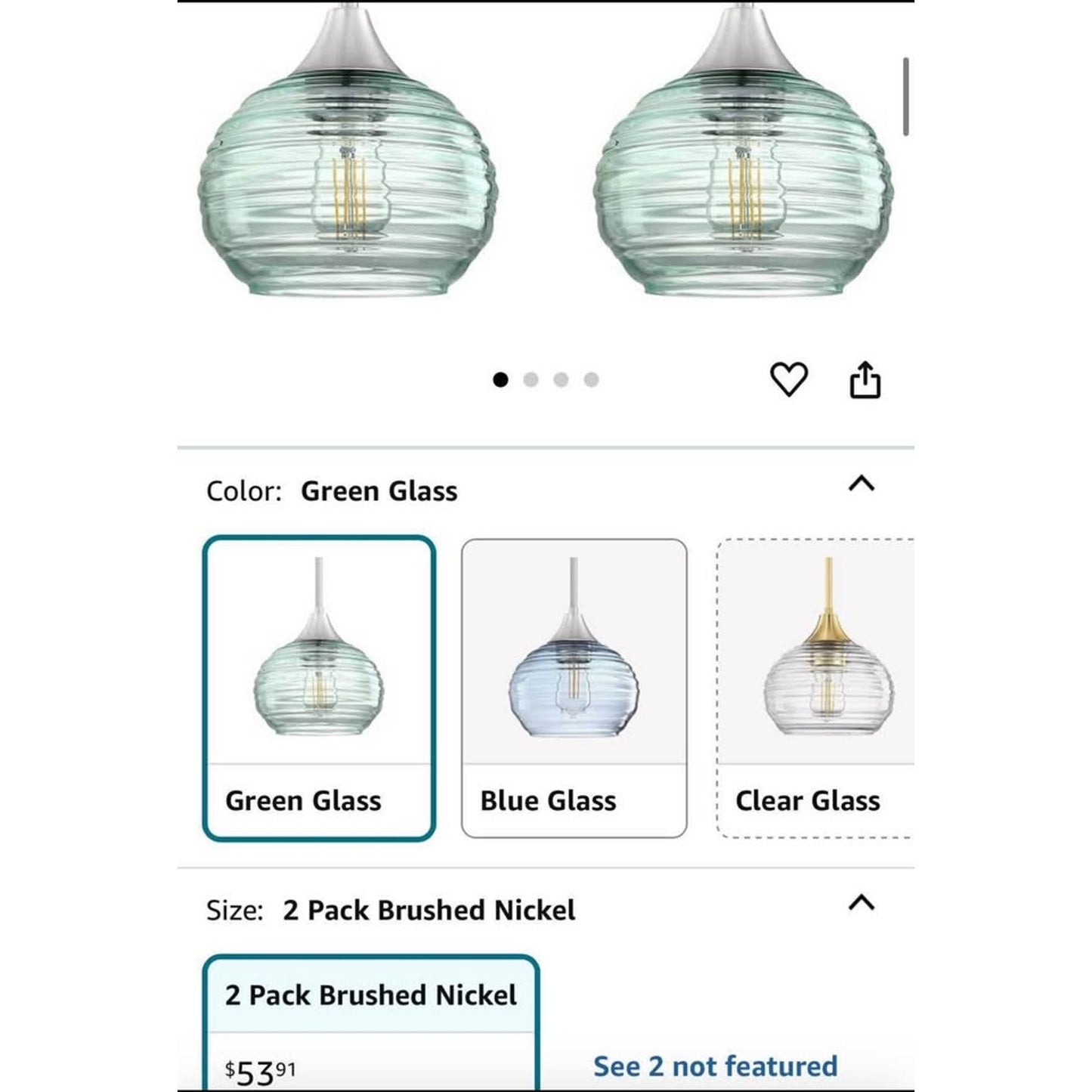 2 Pack 1 Light Kitchen Island Hanging Pendant Light Farmhouse Dining 7" Green Glass Shade Light Fix