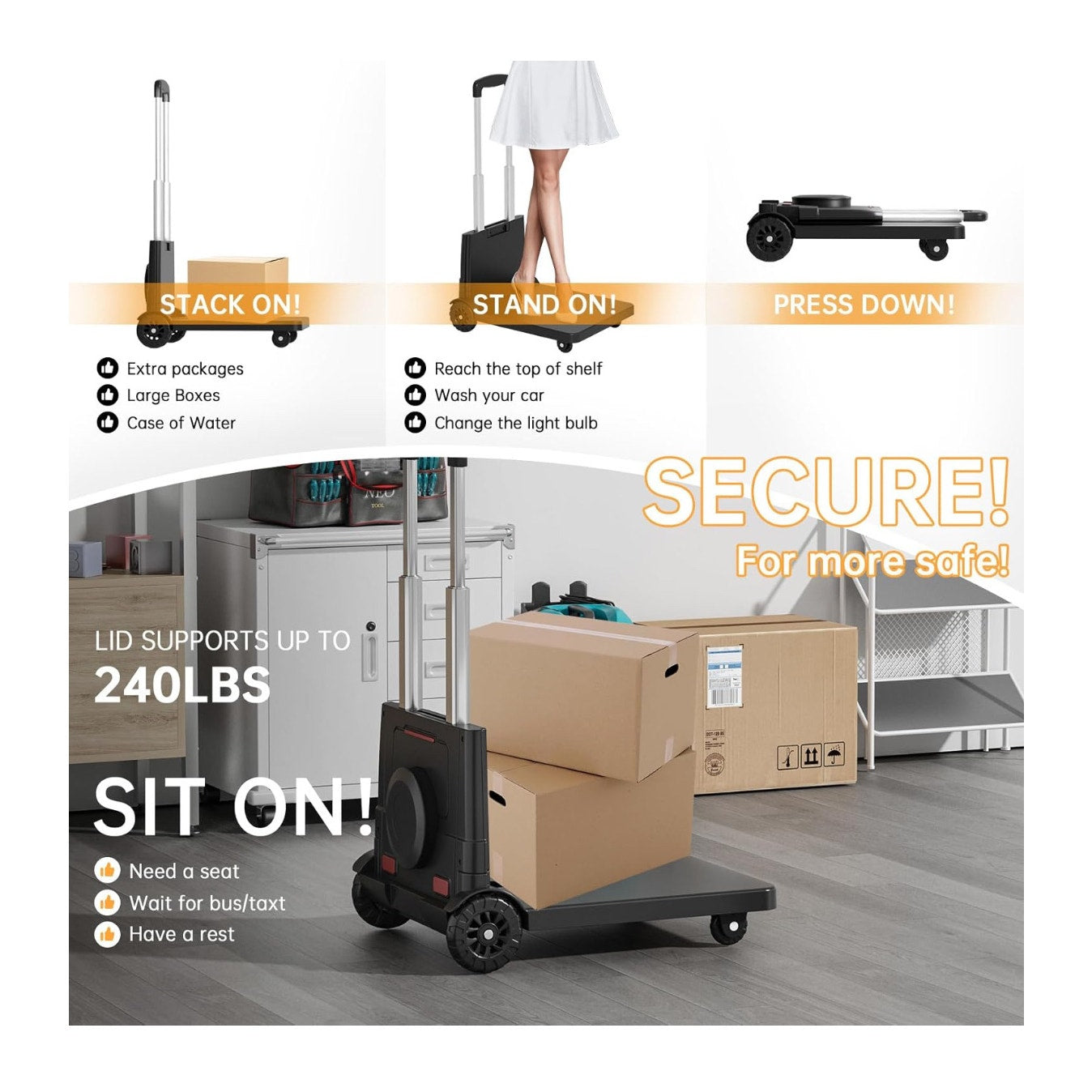 Folding Trolley for Moving, 220 lbs Heavy Duty Luggage,4 Wheel Foldable,Expandable