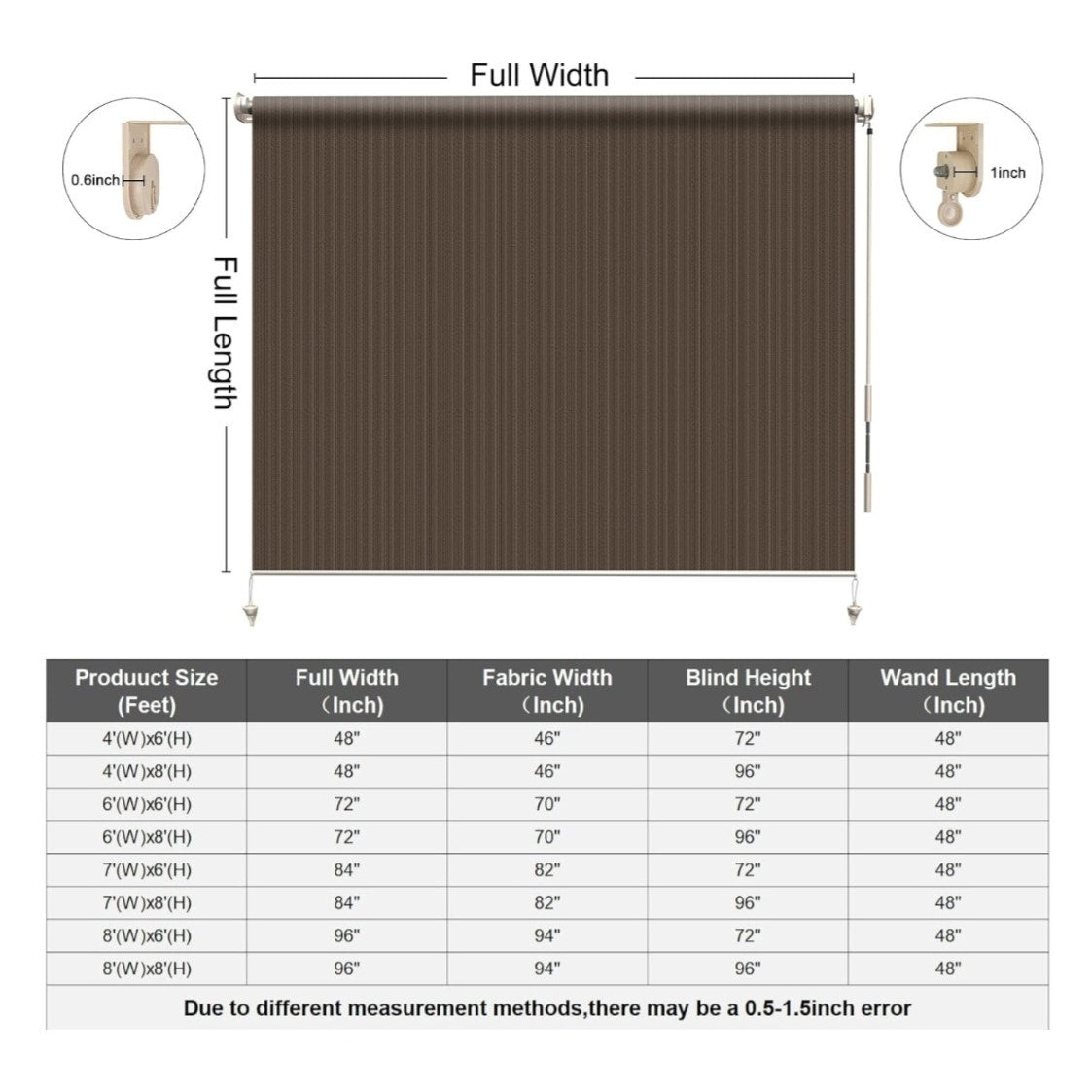 HENG FENG Outdoor Roller Shade for Patio 8'(W) x6'(H) Shades Roll up Outdoor Blinds Cordless Privac