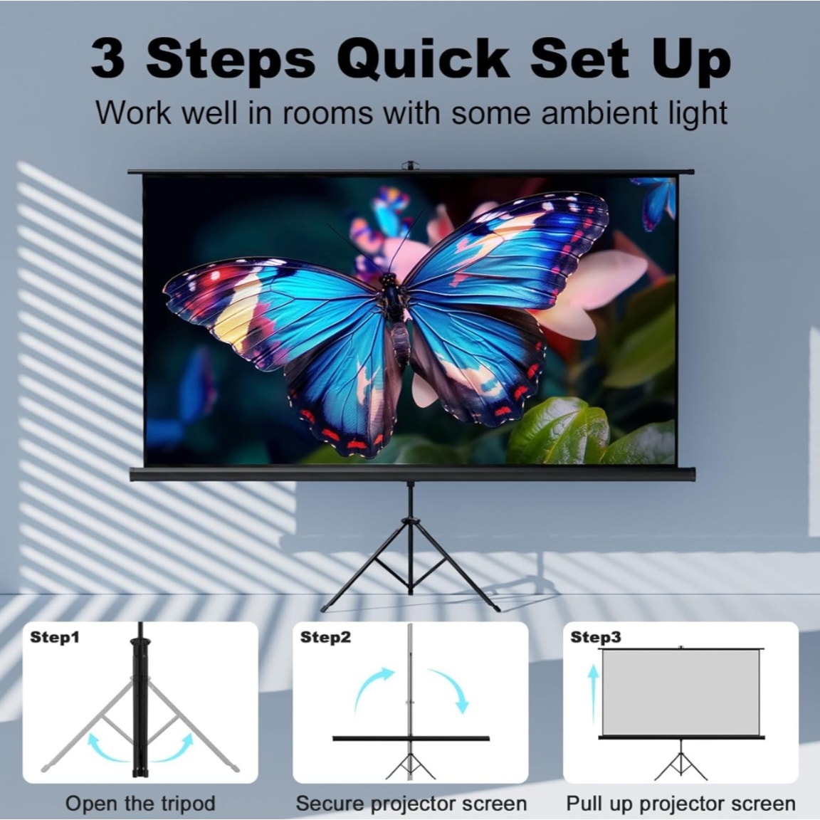 Outdoor Projector Screen with Stand Tripod, Indoor Pull Up Portable Projector Screen, 80 INCH 16:9