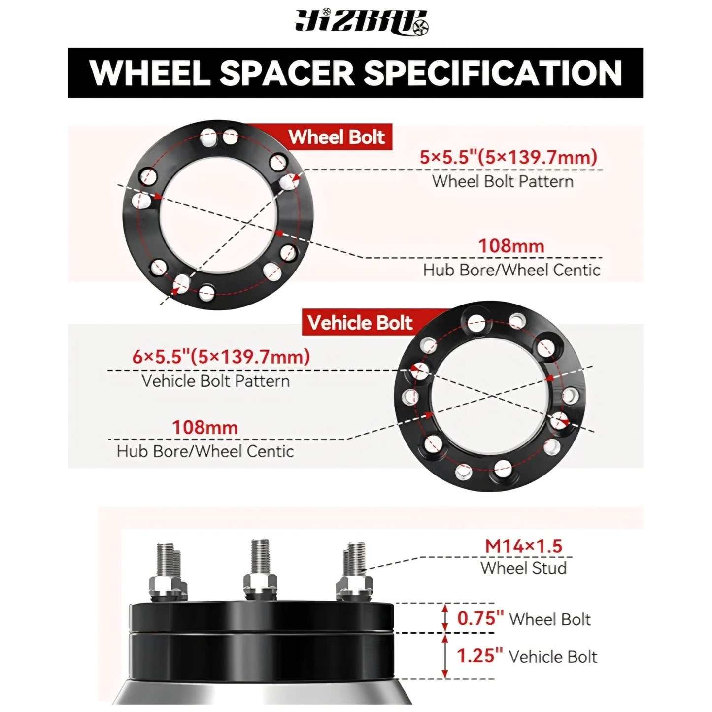 2PCS 6x5.5 to 5x5.5 LugCentric Wheel Adapters for GMC Sierra Chevy Silverado 1500 Ram 1500