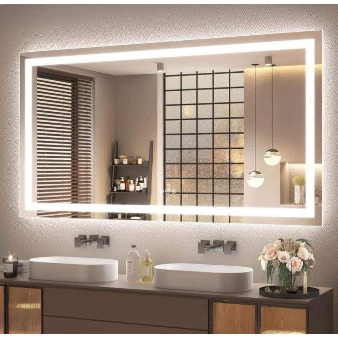 Led Bathroom Mirror 60x36, Large Illuminated Dimmable Vanity Mirror with Lights, Backlit and Front
