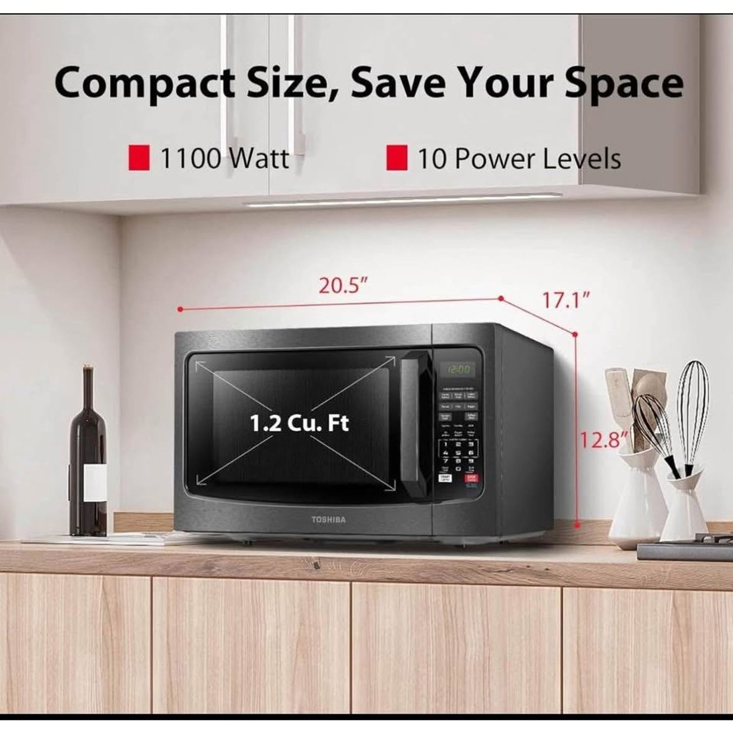 TOSHIBA EM131A5C-BS Countertop Microwave Ovens 1.2 Cu Ft, 12.4" Removable Turntable Smart Humidity S