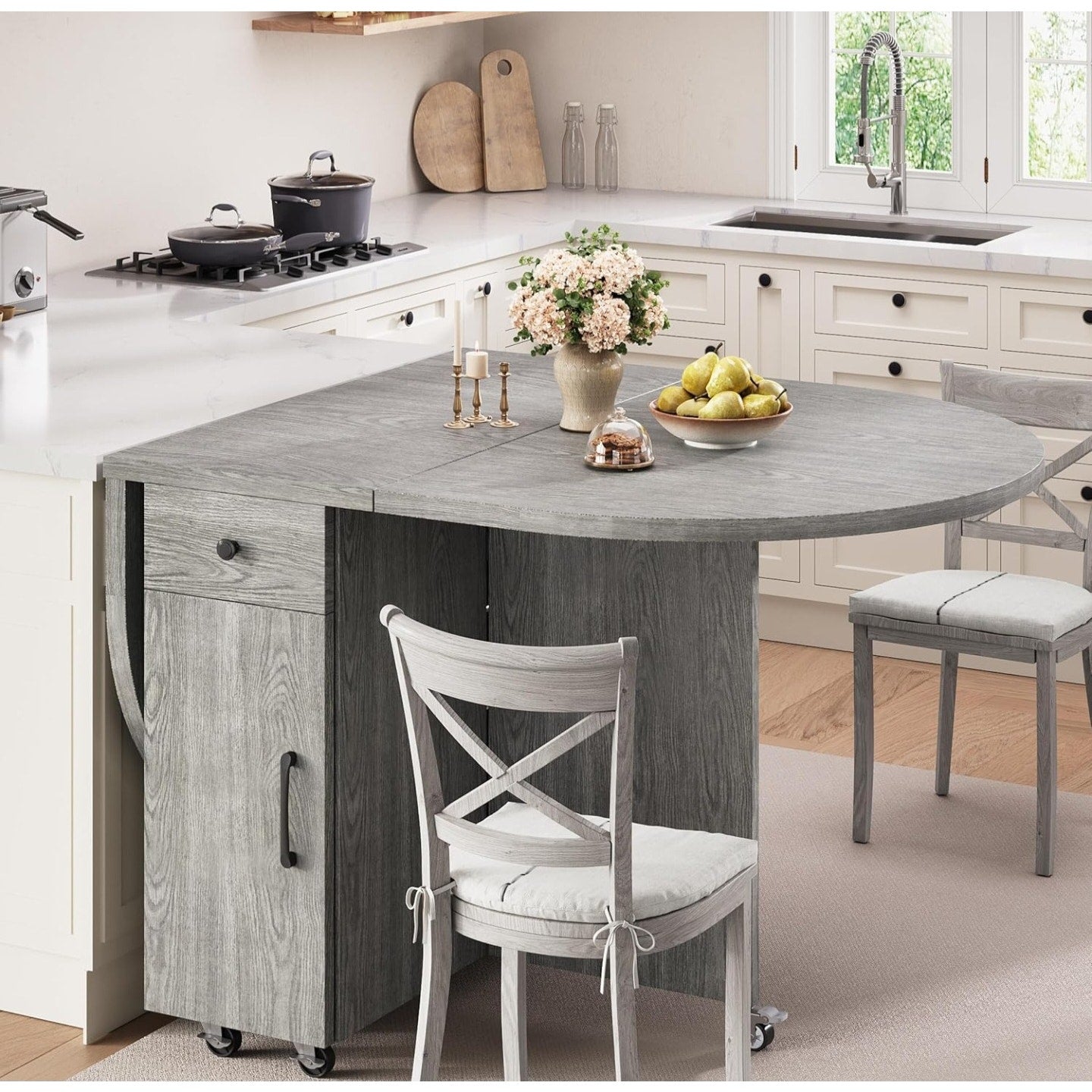 Folding Dining Table for 4 -Foldable Kitchen Dinner Drop Leaf Gateleg Convertible Tables