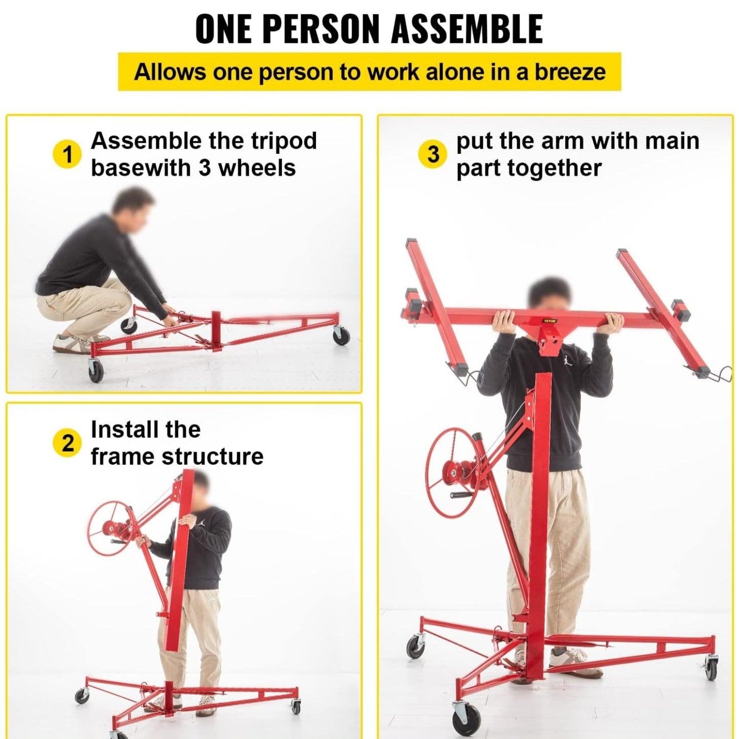 VEVOR Drywall Rolling Lifter Panel, 11ft Sheetrock Lift Drywall Lift, 150lb Weight Capacity Panel