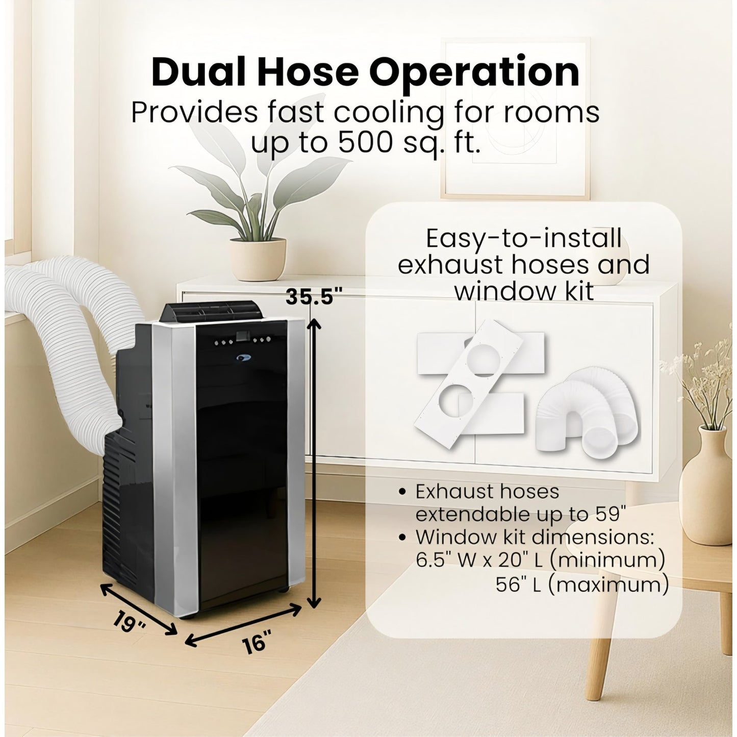 Whynter Portable Air Conditioner 14,000 BTU & Heater with Dual Hose Dehumidifier & Cooling Fan