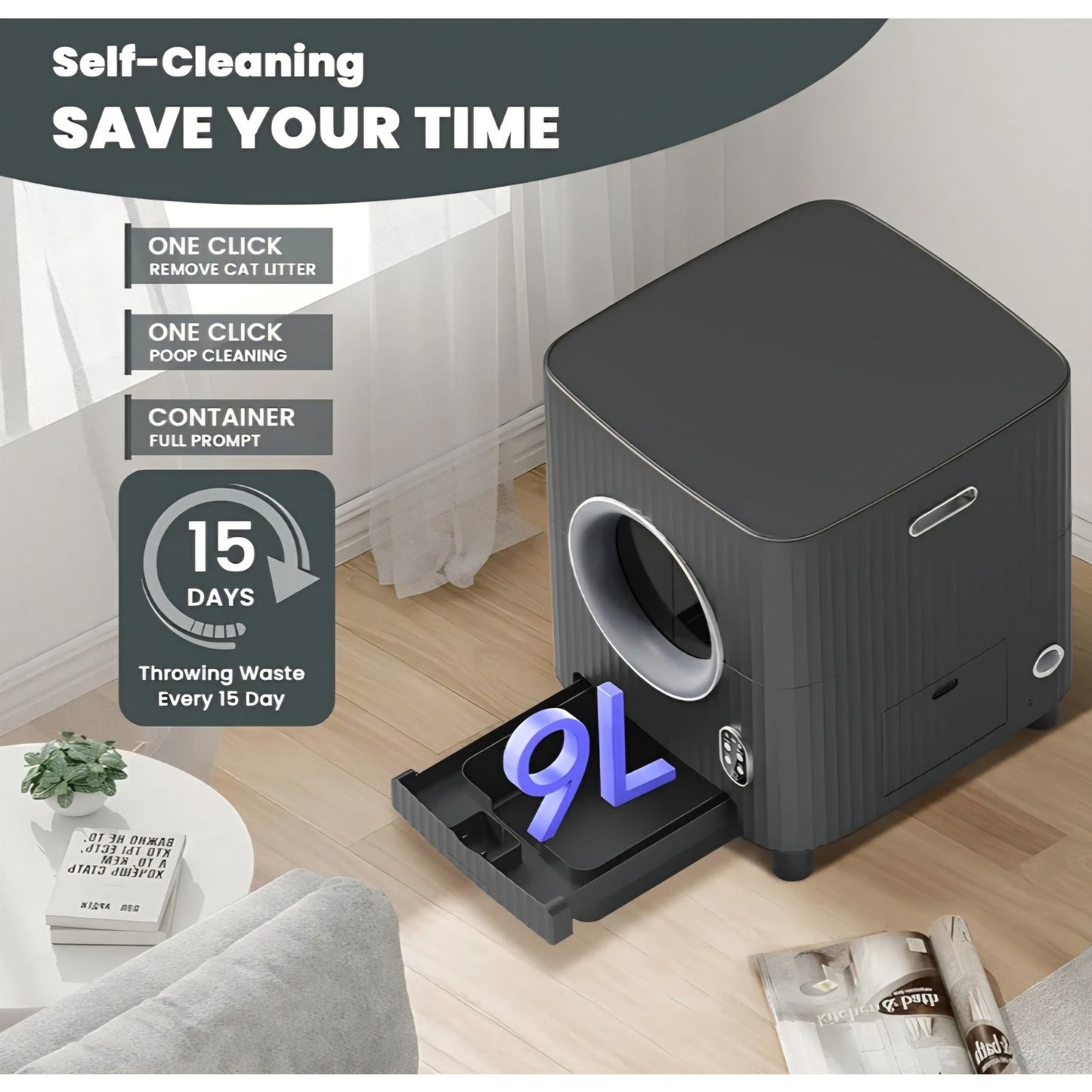 Self Cleaning Cat Litter Box,Electric Entrance Door Automatic Cat Litter Box,Video Monitor,