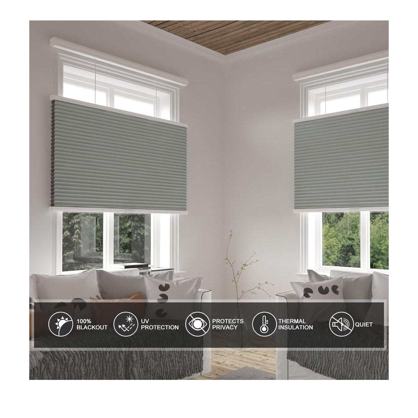 Changshade Blackout Cellular Shades Cordless, Top Down Bottom Up Blinds for Windows, 1.5" Single Cell Pleated Honeycomb Window Shades for Bedroom, Child Room,36" Width x72 Height,Gray
