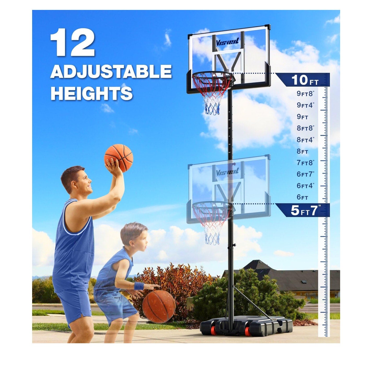 Basketball Hoop,Portable Basketball Hoop System for Outdoor, Adjustable Height.